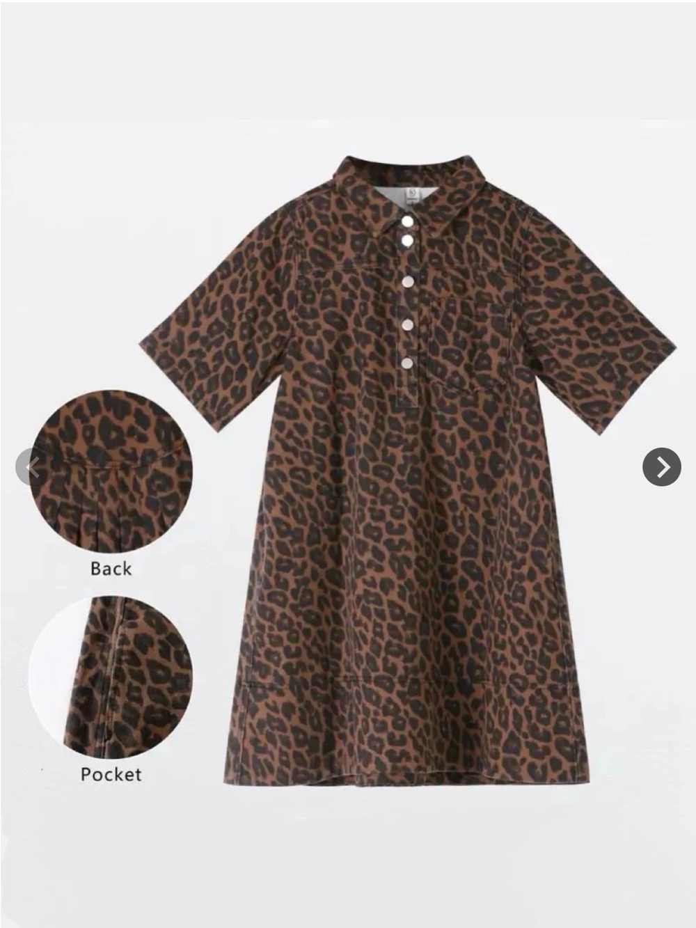 Leopard Print Half Button-Down Tunic Dress w/ pocket, Medium
